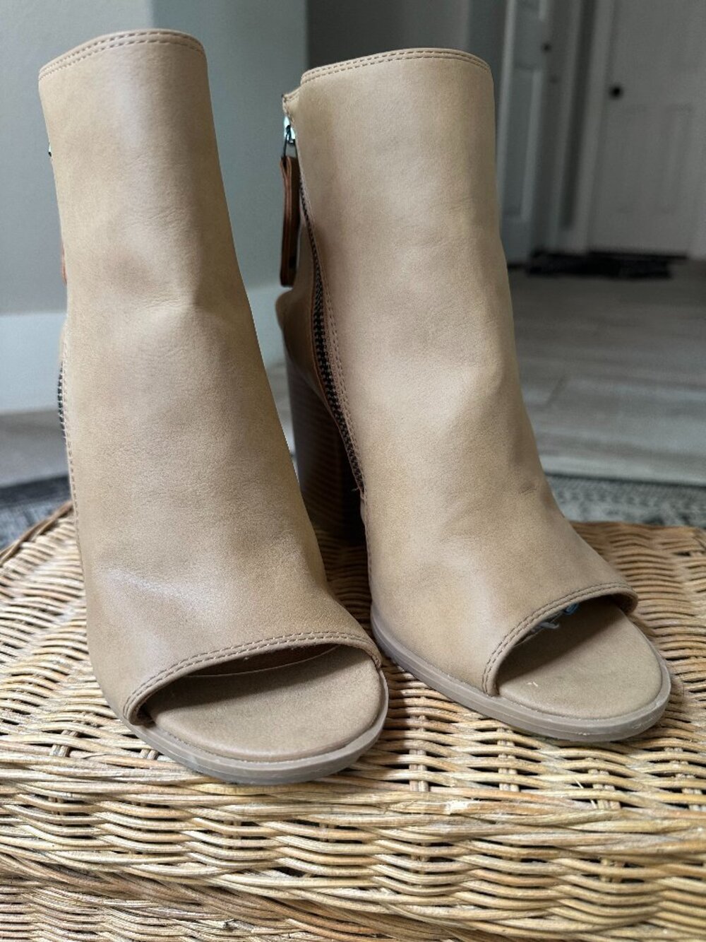 DV Dolce Vita Nude Peep-Toe Block Heel Booties – Size 7.5